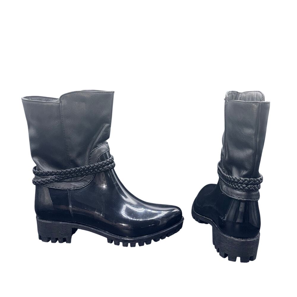 Spring Step Clover-B Black Waterproof Rain Boots EU 38 US 7.5 Braided
